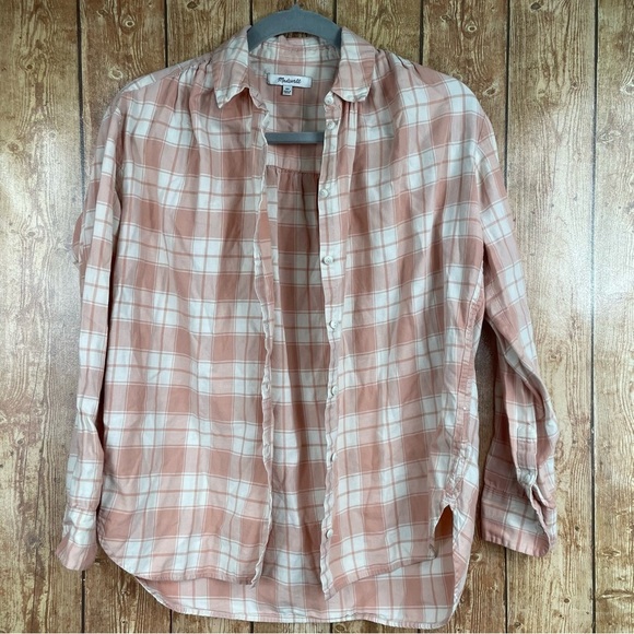 Madewell Central Long Sleeve Button Down Shirt in Pink Danville Plaid size xs - Picture 15 of 16